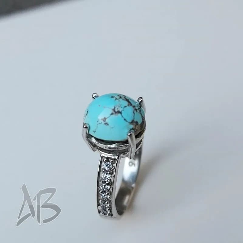 انگشتر نقره زنانه فیروزه نیشابور اصل آقابزرگ کد 587 — تصویر ۴