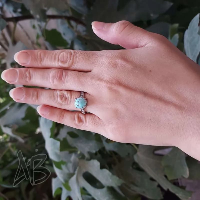 انگشتر نقره زنانه فیروزه نیشابور اصل آقابزرگ کد 587 — تصویر ۳