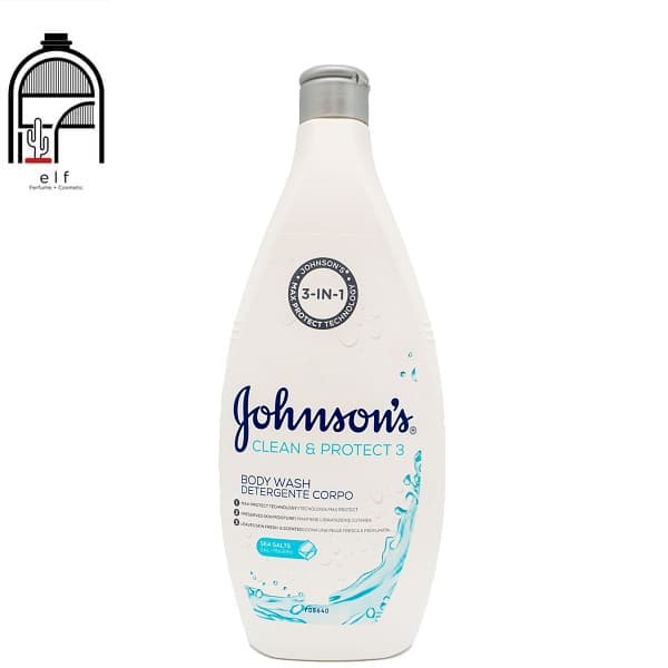 شامپو بدن پاک کننده و محافظت کننده نمک دریایی 3 در 1 جانسون 750 میل johnson`s CLEAN & PROTECTION 3 IN 1 SEA SALT BODY WASH 750 ML