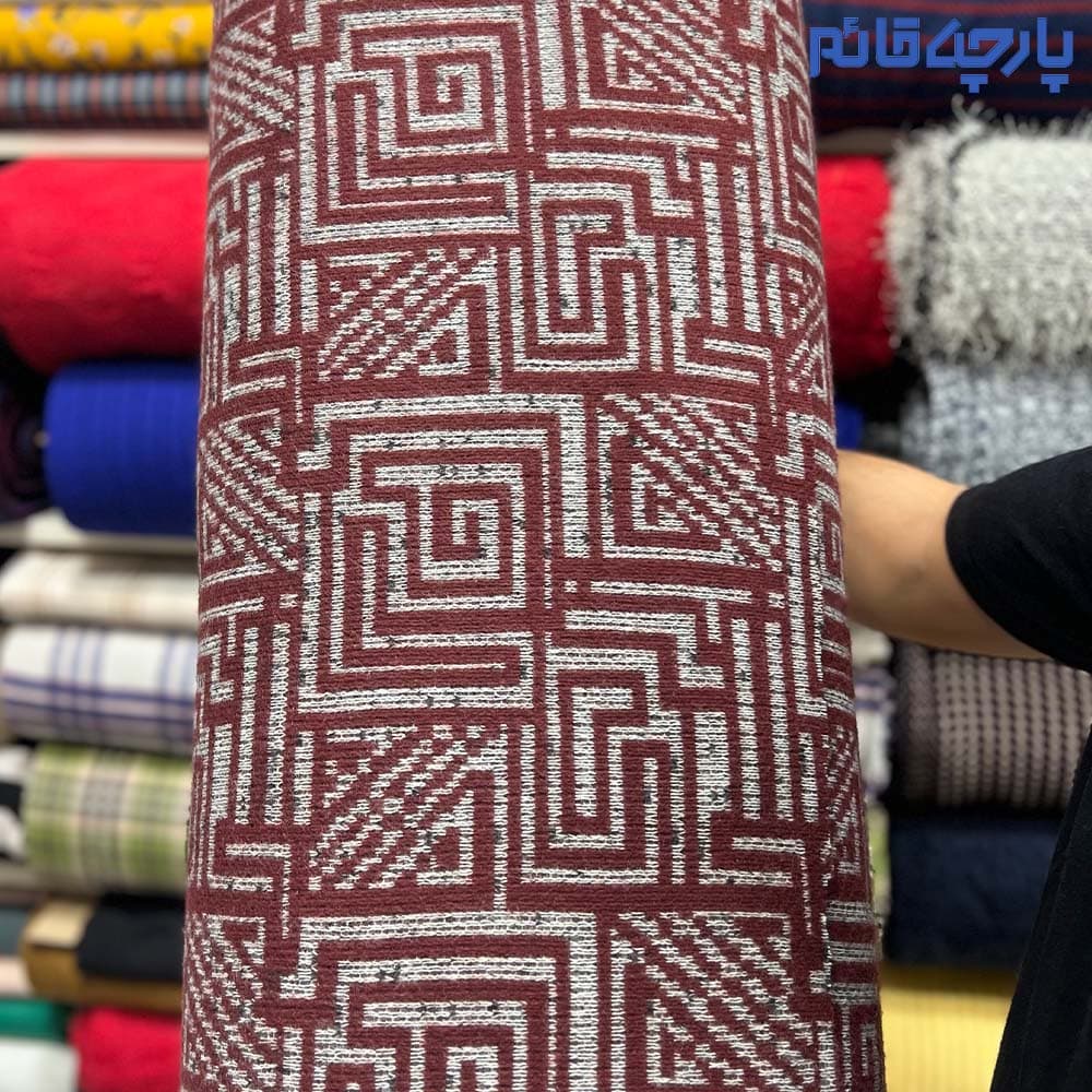پارچه پاییزه و زمستانه بافت زرشکی طوسی ۲ رو طرح پازلی کره ای کد ۳۵۹۱ — تصویر ۳