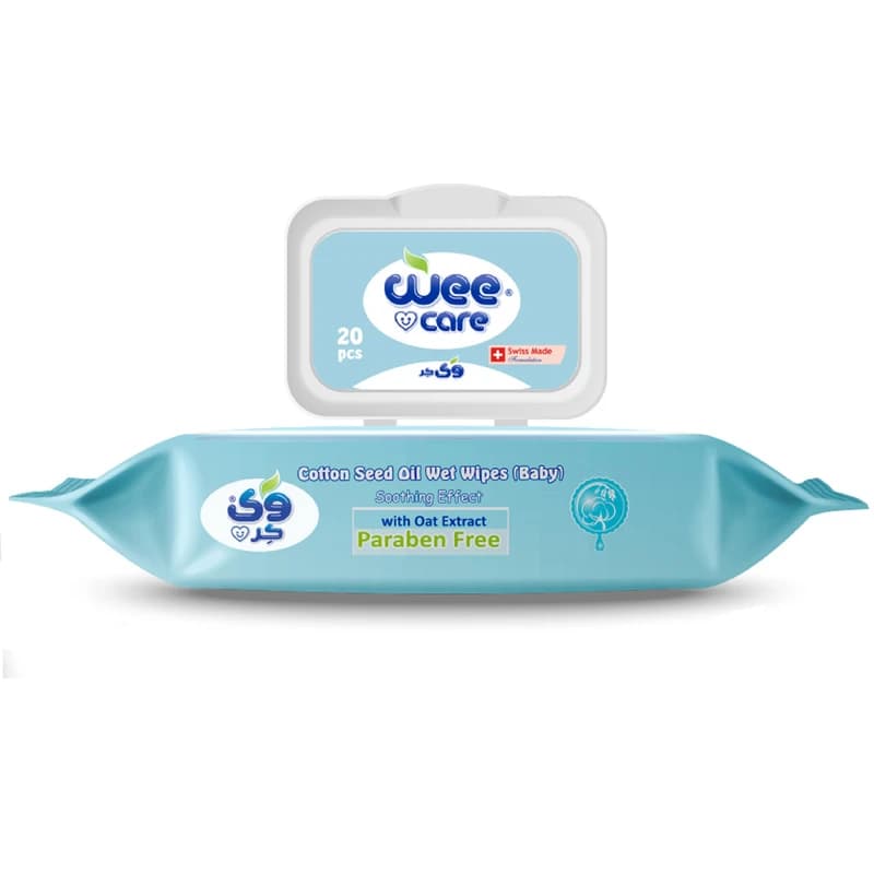 دستمال مرطوب کودک وی کر (Wee Care) حاوی روغن پنبه دانه بسته 20 عددی — تصویر ۴