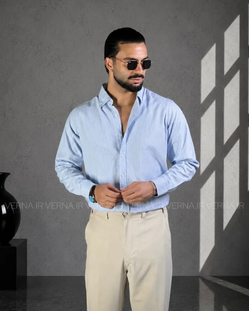 پیراهن مردانه راه راه ریز RR 1311 — تصویر ۳