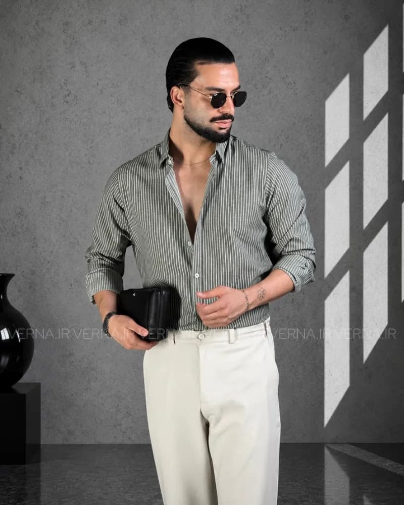 پیراهن مردانه راه راه ریز RR 1311 — تصویر ۲