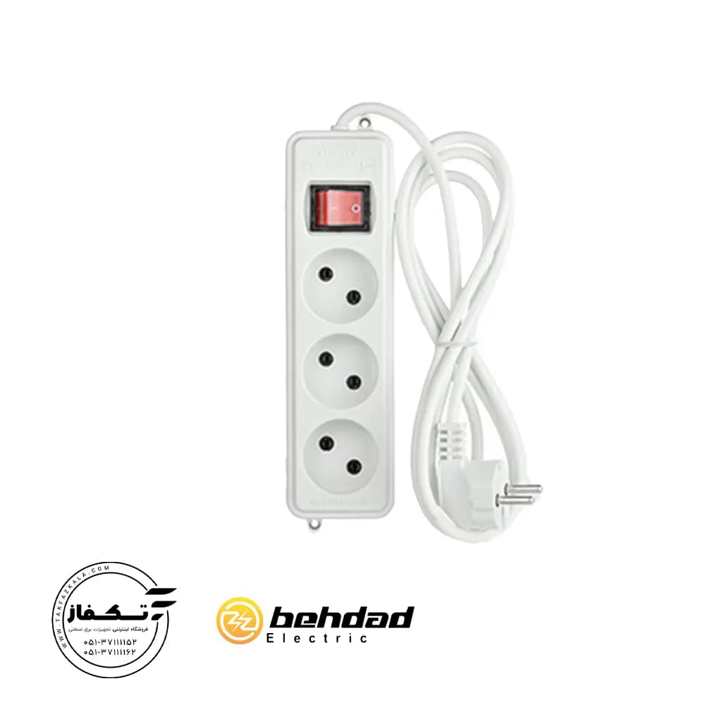 پریز سه خانه کابل 1.8 متری بدون ارت بهداد الکتریک — تصویر ۵