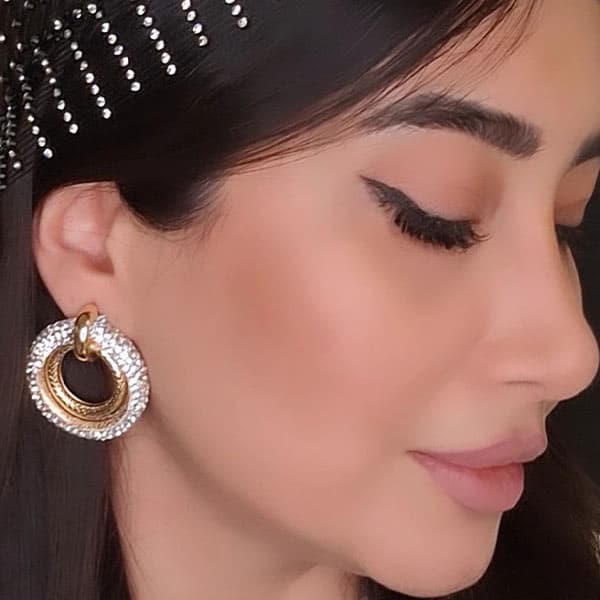 گوشواره دخترانه سوارسکی فشن رنگ طلایی