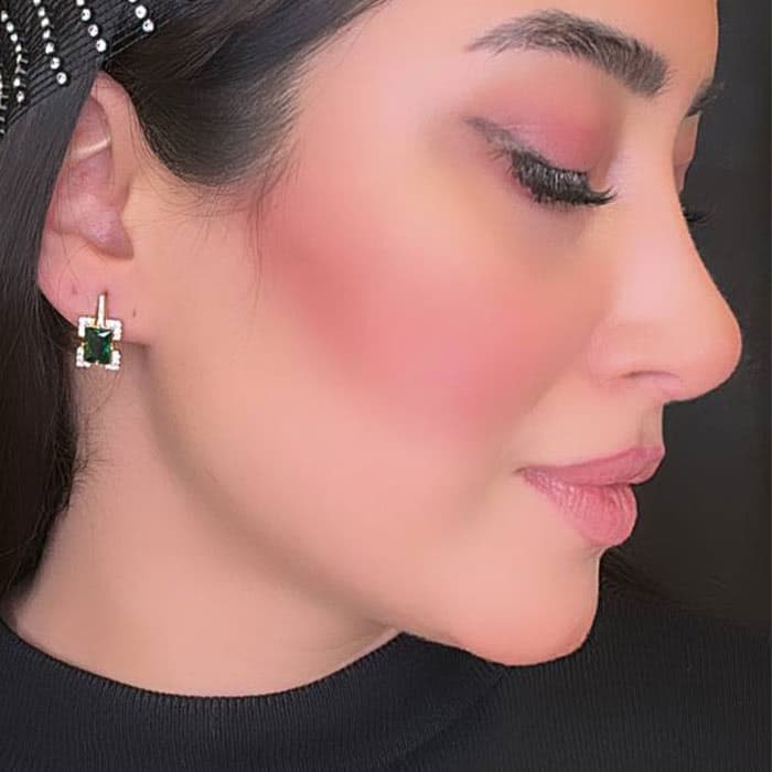 گوشواره زنانه فول نگین سبز ژوپینگ طلایی