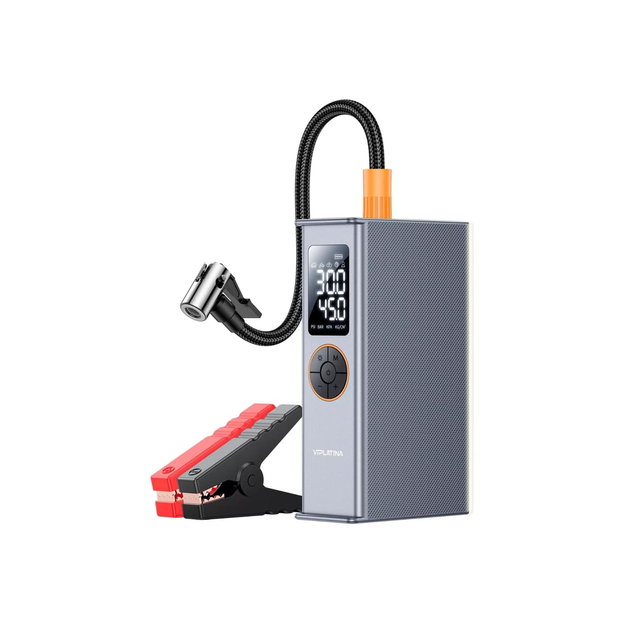 جامپ استارتر خودرو ، پمپ باد تایر و پاوربانک فست شارژ VIPLATINA 7200mAh مدل C10 100W – خاکستری (گارانتی شش ماه تعویض نیکان همراه)