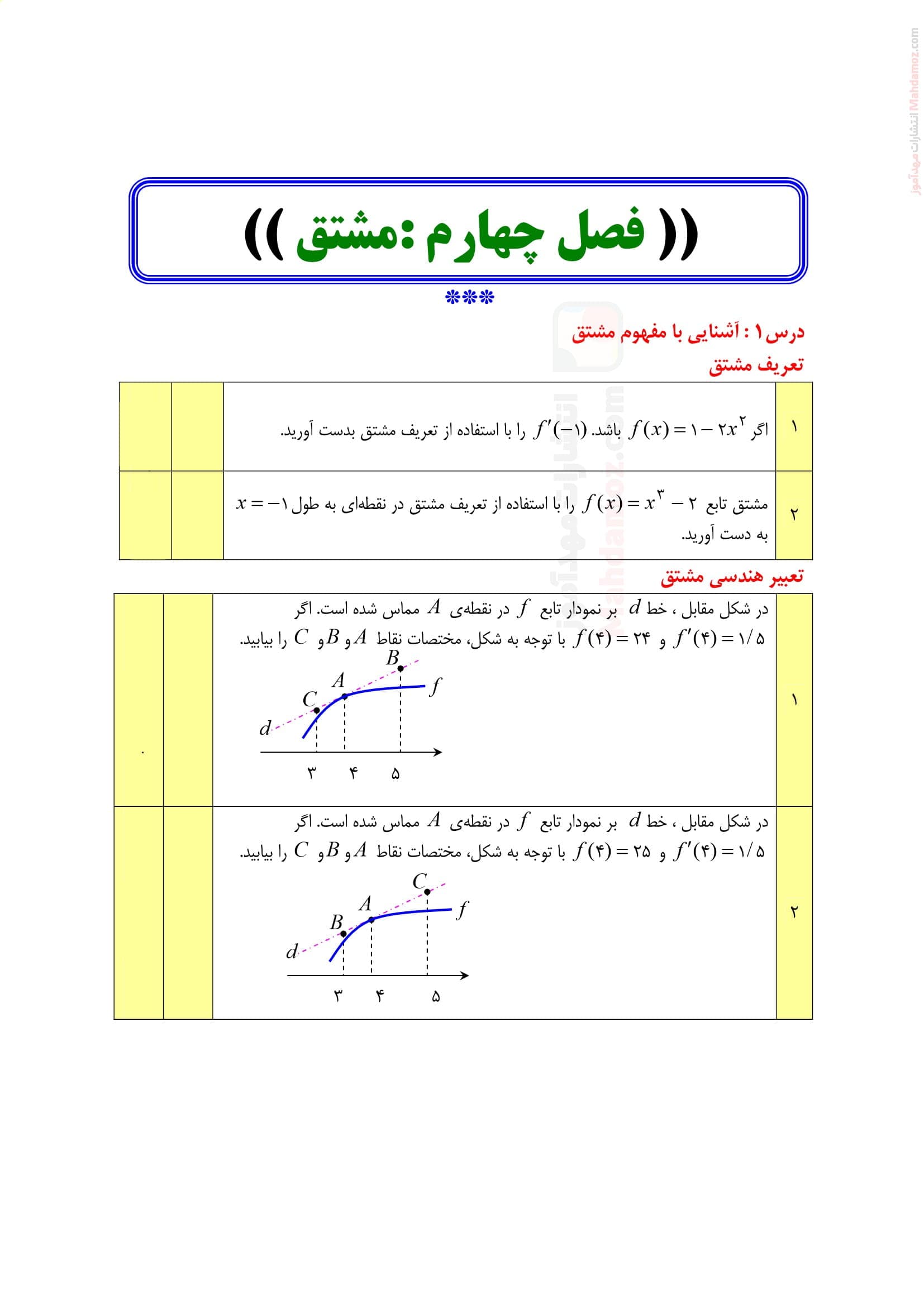 مجموعه آزمون های کلاسی فصل 4 ریاضی سال دوازدهم دبیرستان | با جواب
