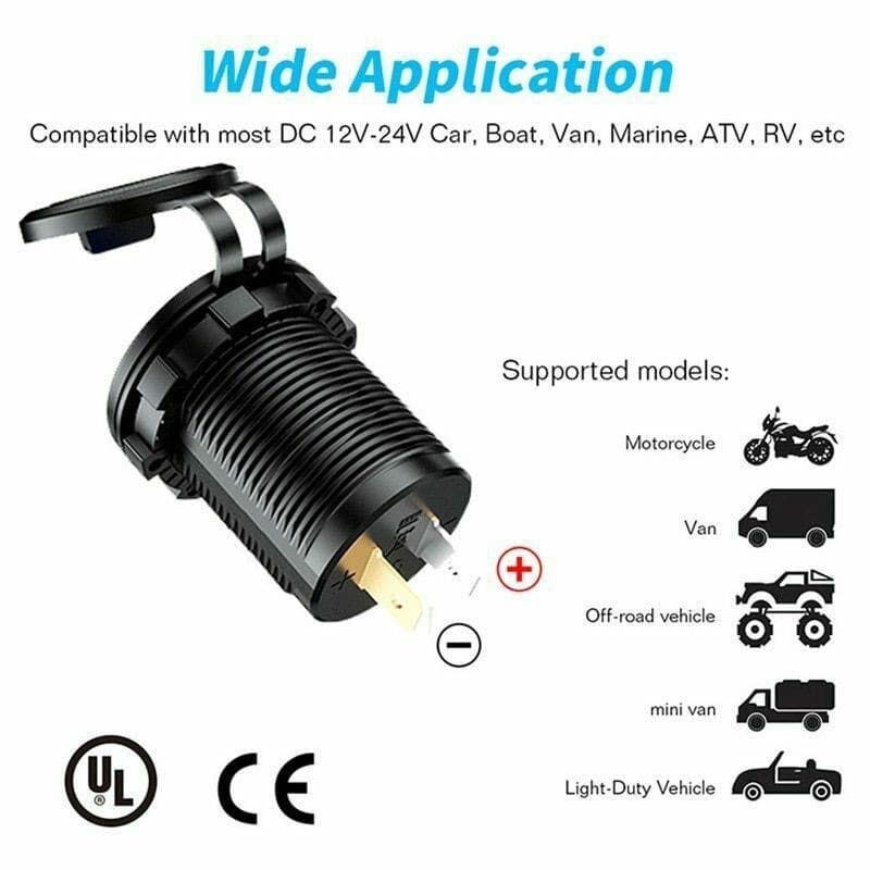 شارژر USB خودرویی روپنلی گرد با دو خروجی USB فست شارژ QC3.0 ولتاژ و کلید ON/OFF — تصویر ۹