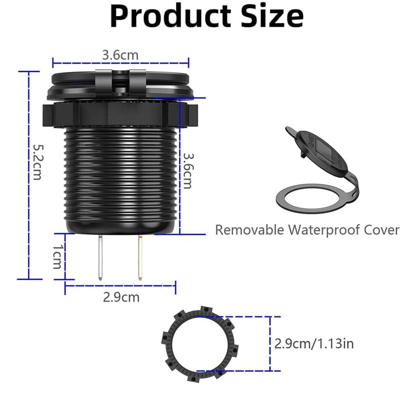 شارژر USB خودرویی روپنلی گرد با دو خروجی USB فست شارژ QC3.0 ولتاژ و کلید ON/OFF — تصویر ۸