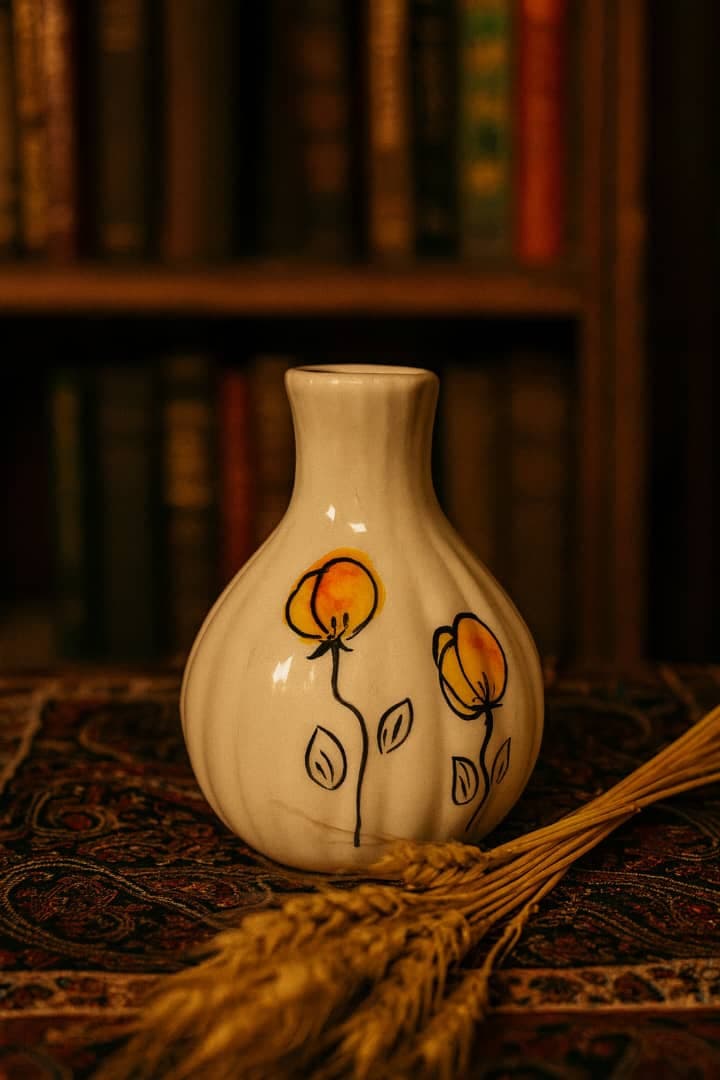 گلدان گرد گل دار سرامیکی