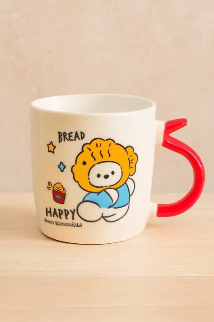 ماگ سرامیکی دسته قرمز طرح happy bread