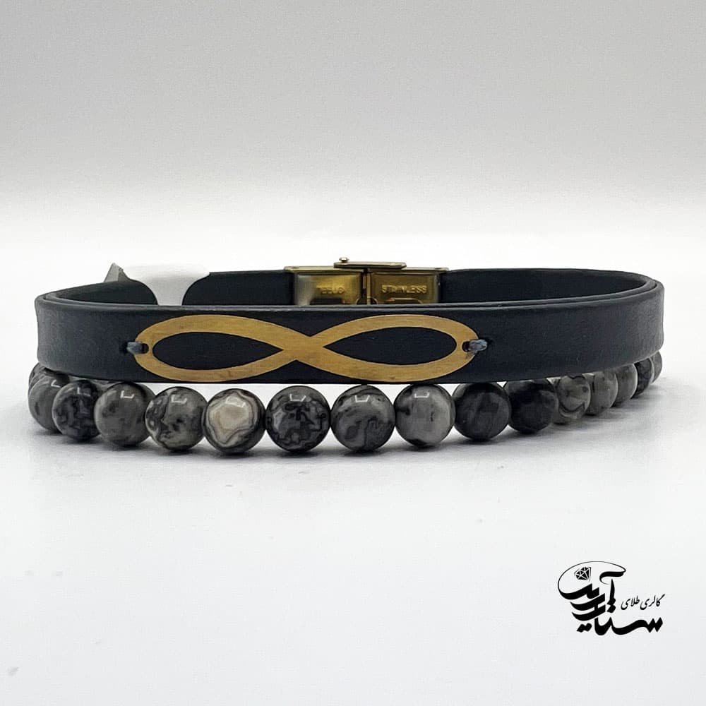 دستبند چرم و طلا مردانه کد 1100
