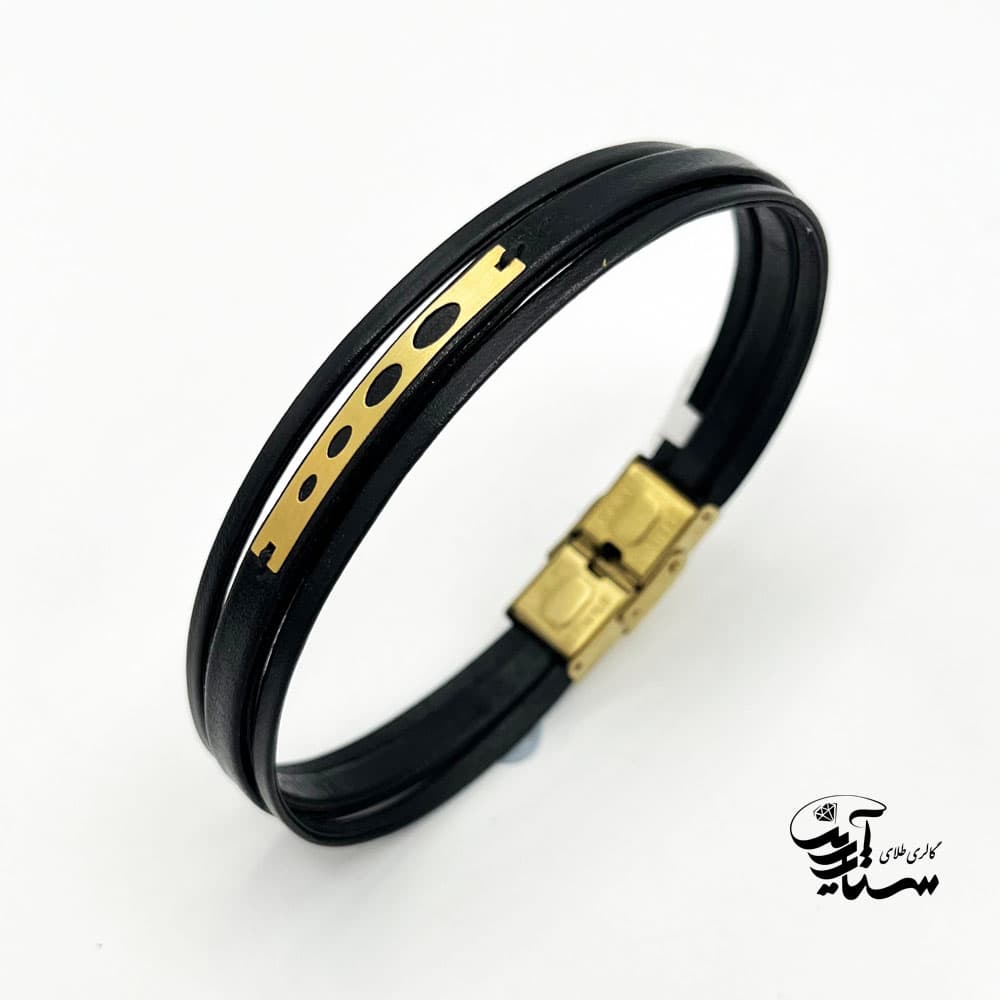 دستبند چرم و طلا مردانه کد 1032