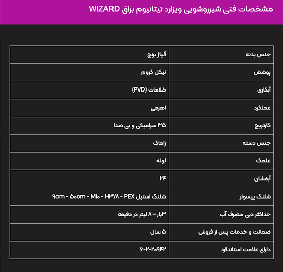 شیر روشویی البرز روز مدل ویزارد تیتانیوم براق — تصویر ۲