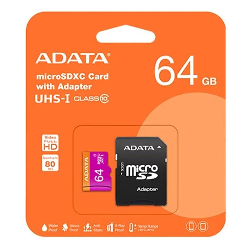 کارت حافظه microSDXC ای دیتا مدل Premier کلاس 10 استاندارد UHS-I U1 سرعت 80MBps ظرفیت 64 گیگابایت به همراه آداپتور SD