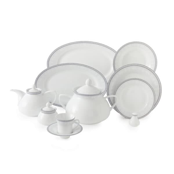 سرویس چینی 108 پارچه چینی زرین مدل شهرزاد طرح وایت رز
