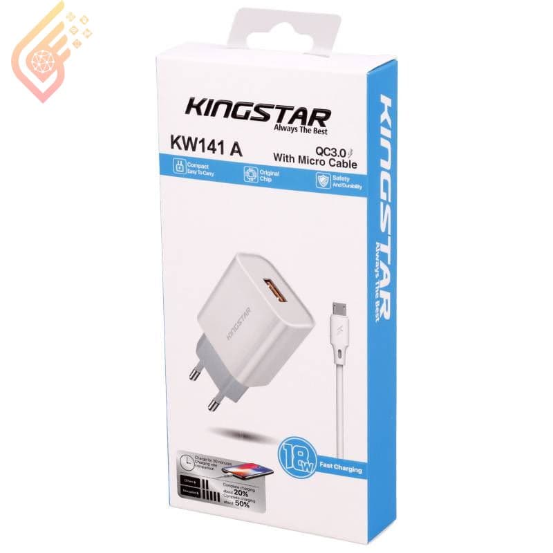 شارژر کینگ استار مدل KW141 A + کابل میکرو یو اس بی — تصویر ۳