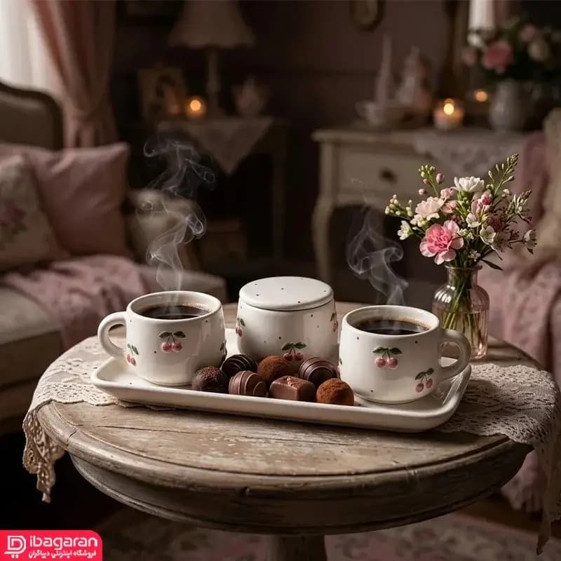 ست پذیرایی دو نفره ۴ پارچه طرح آلبالو — تصویر ۷