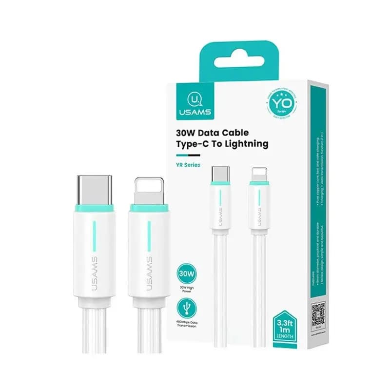 کابل شارژ USB-C to Lightning یوسمز مدل US-SJ735 با طول 1 متر توان 30 وات — تصویر ۲