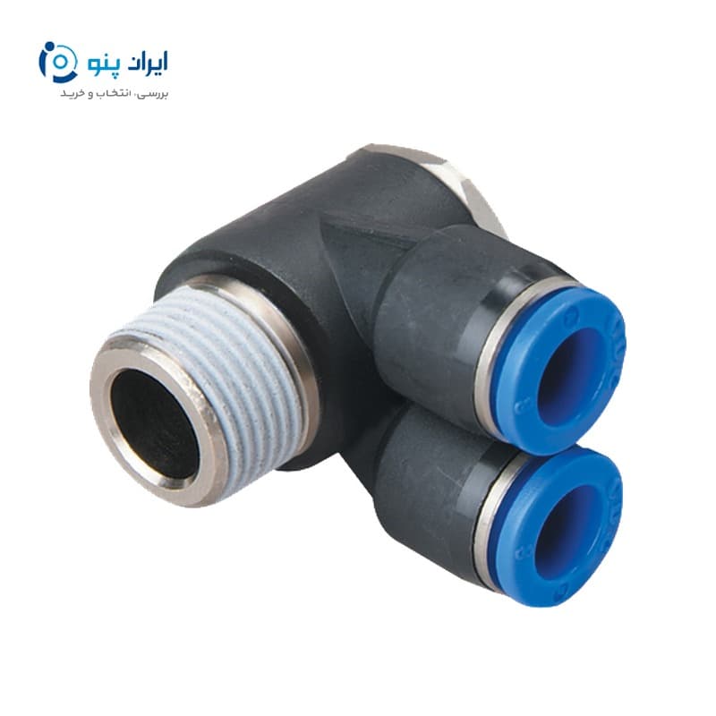 زانو دوتکه دوراهی فلزی پنوماتیک برند CDC شیلنگ ۸ رزوه ۱/۴ اینچ مدل PA08-02