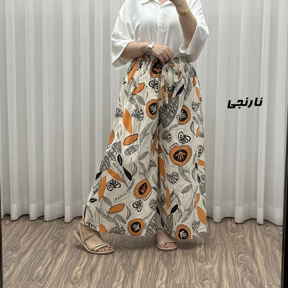 دامن شلواری لنین زنانه فری سایز مناسب تا سایز 50 کد P1793 — تصویر ۳