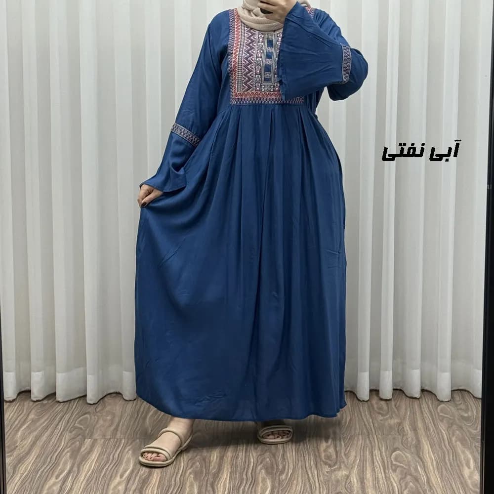 پیراهن نخی گلدوزی شده زنانه مدل مانیا فری سایز مناسب تا سایز 48 — تصویر ۵