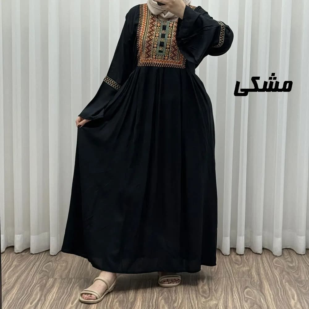 پیراهن نخی گلدوزی شده زنانه مدل مانیا فری سایز مناسب تا سایز 48 — تصویر ۴