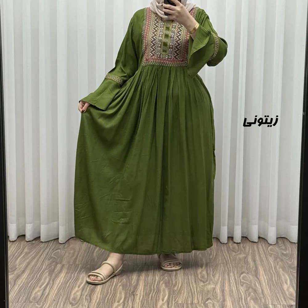 پیراهن نخی گلدوزی شده زنانه مدل مانیا فری سایز مناسب تا سایز 48 — تصویر ۷