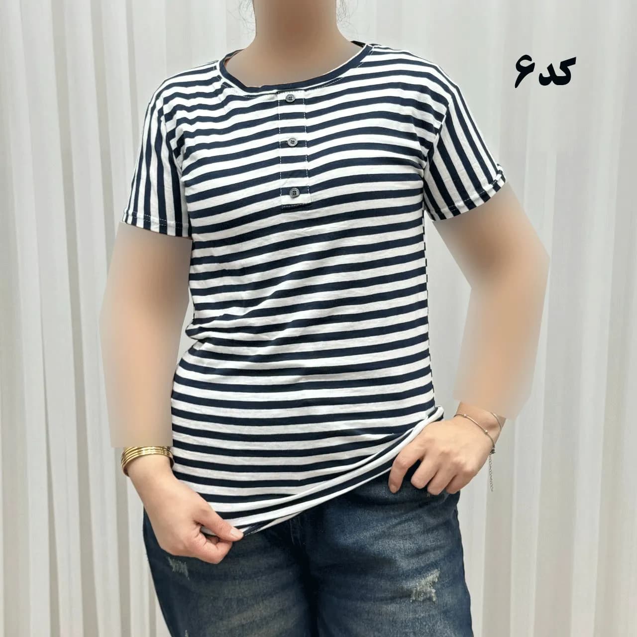 تیشرت H&M راه راه دکمه نما نخ پنبه چهارفصل زنانه و دخترانه تنخور راحت سایز بزرگ — تصویر ۸