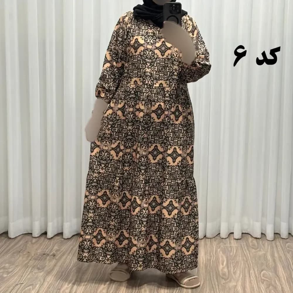 پیراهن ساحلی زنانه مدل خشت کد 714 فری سایز تا 46 جنس فلور بوگاتی قابل استفاده چهار فصل کمربنددار شیک و راحت — تصویر ۱۰