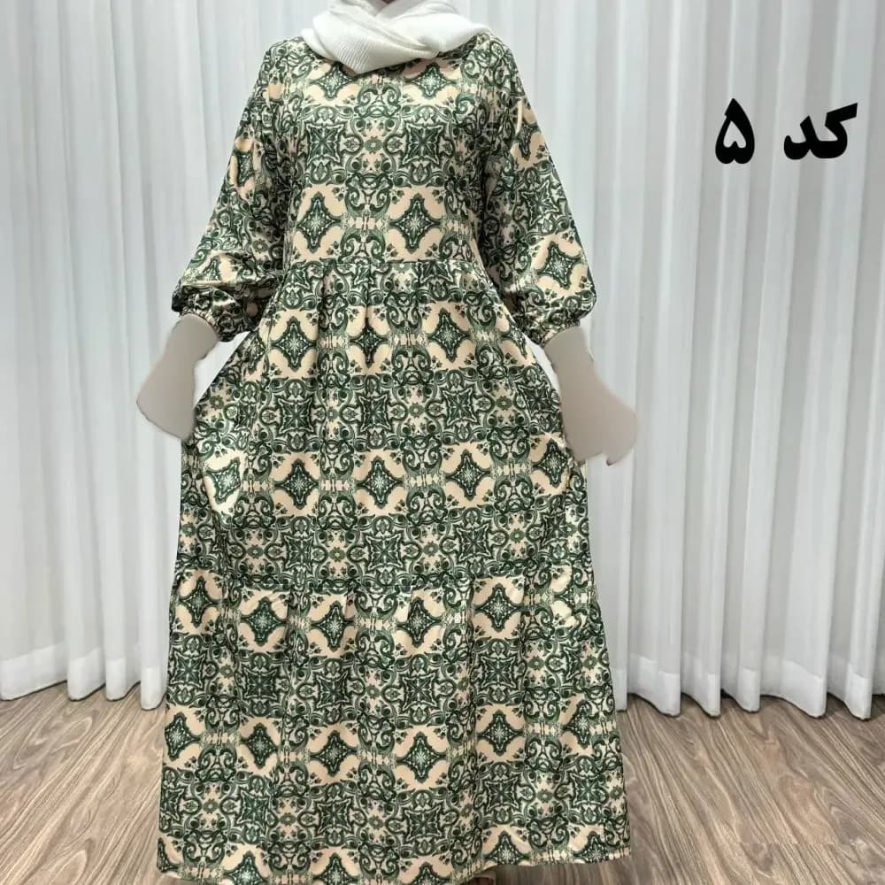 پیراهن ساحلی زنانه مدل خشت کد 714 فری سایز تا 46 جنس فلور بوگاتی قابل استفاده چهار فصل کمربنددار شیک و راحت — تصویر ۹
