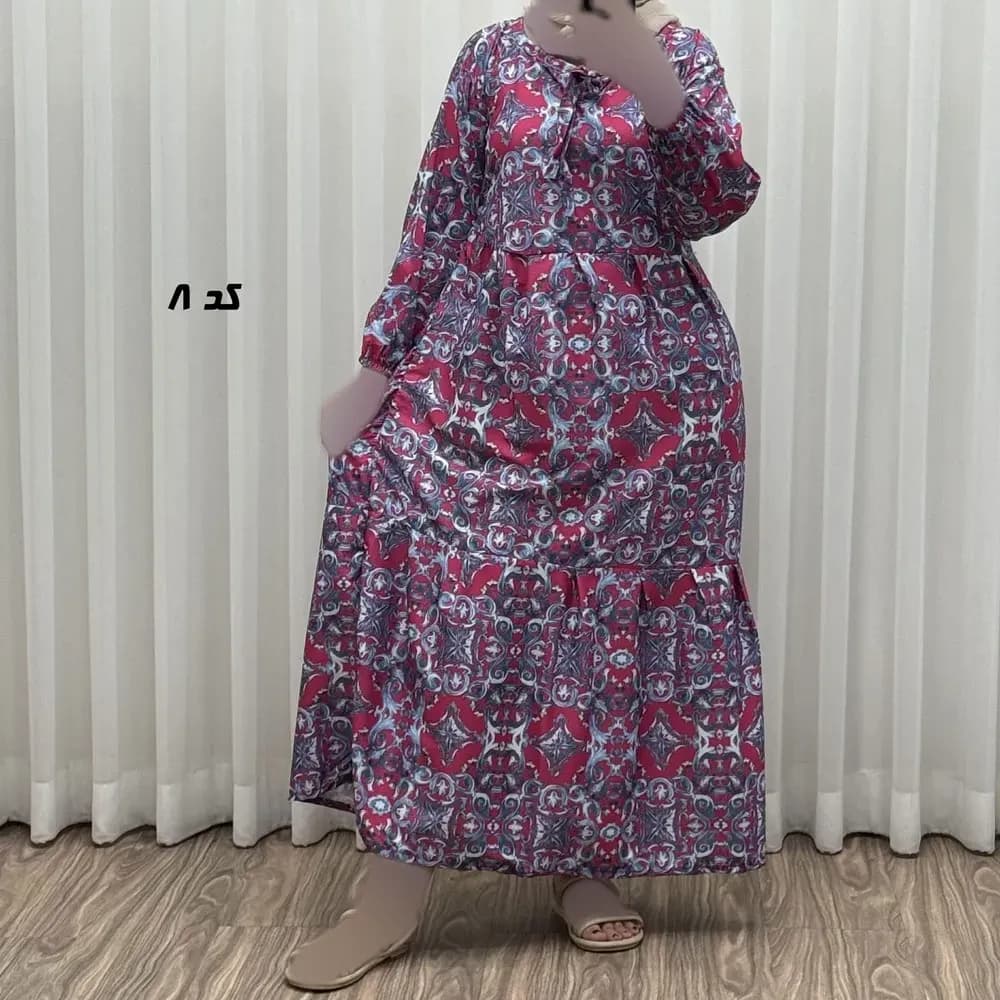 پیراهن زنانه فلور بوگاتی مدل لوزی فری سایز مناسب تا 44 با کمربند — تصویر ۲