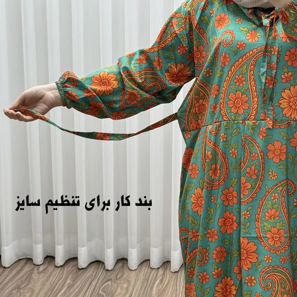 پیراهن فلور بوگاتی فری سایز تا 48 زنانه تنخور شیک و راحت چهارفصل بدون بدن نما — تصویر ۷