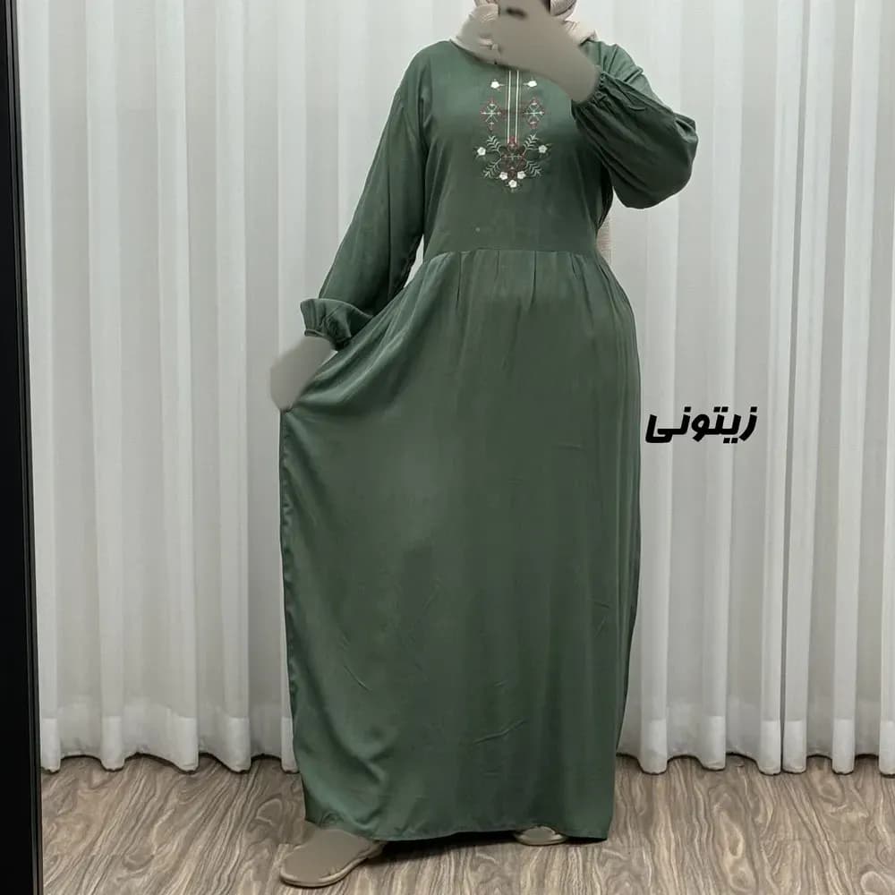 پیراهن ساحلی نخی گلدوزی شده مدل لنورا فری سایز مناسب تا 46 با کمربند — تصویر ۲