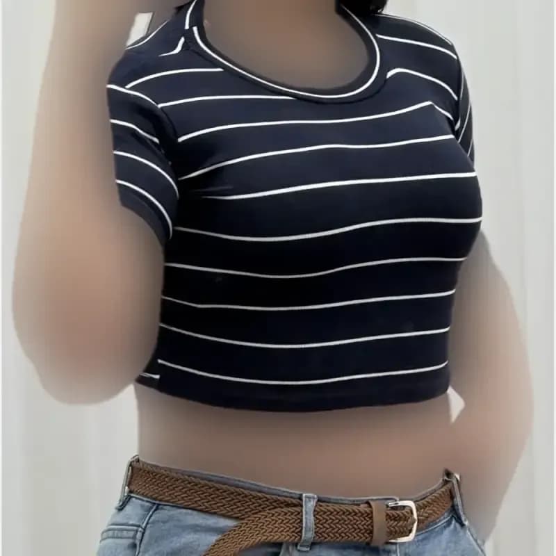 کراپ راه راه کبریتی چهارفصل زنانه دخترانه تنخور شیک سایز S M L XL XXL — تصویر ۱۲