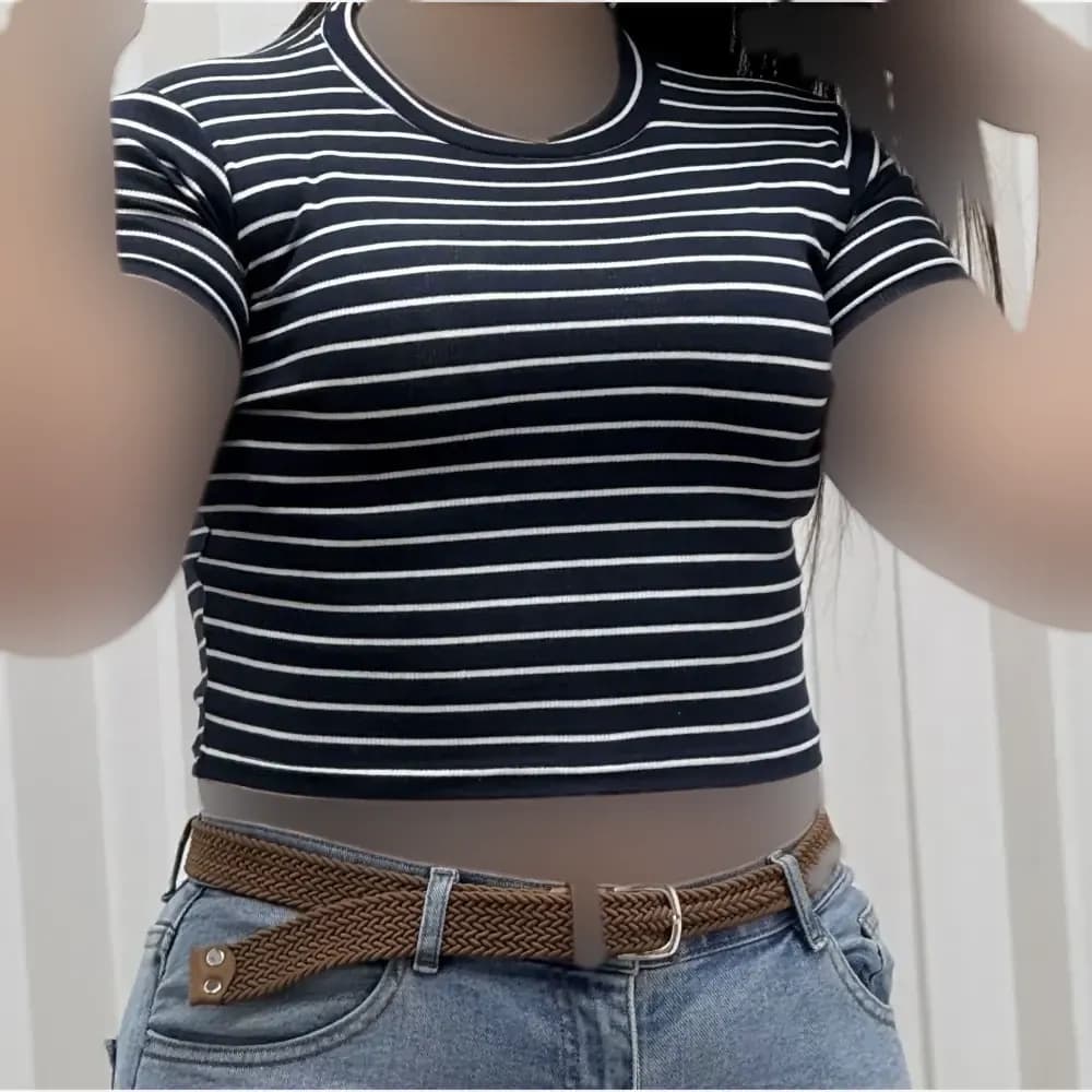 کراپ راه راه کبریتی چهارفصل زنانه دخترانه تنخور شیک سایز S M L XL XXL — تصویر ۳