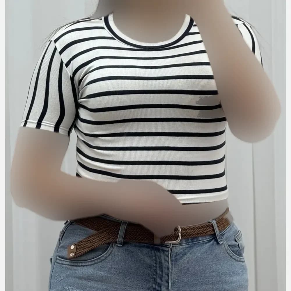 کراپ راه راه کبریتی چهارفصل زنانه دخترانه تنخور شیک سایز S M L XL XXL — تصویر ۵