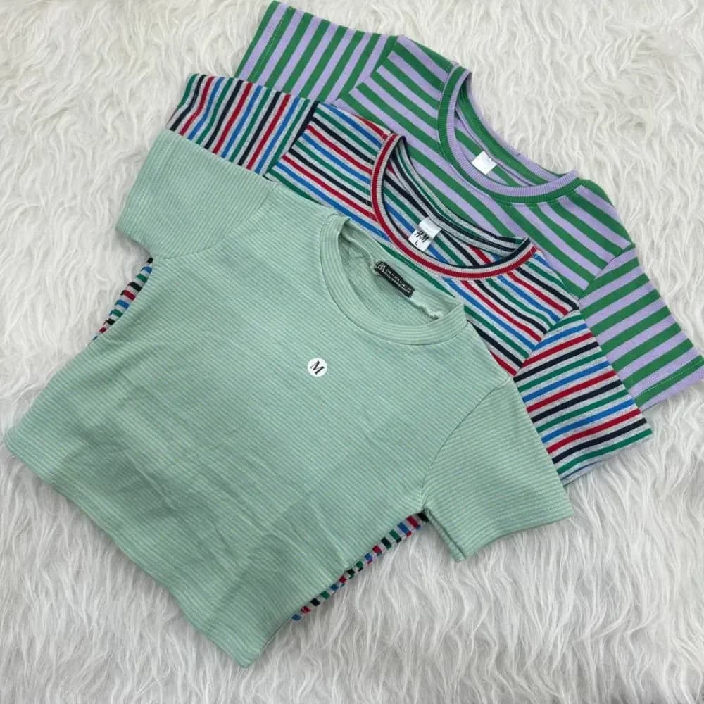 کراپ راه راه کبریتی چهارفصل زنانه دخترانه تنخور شیک سایز S M L XL XXL — تصویر ۸