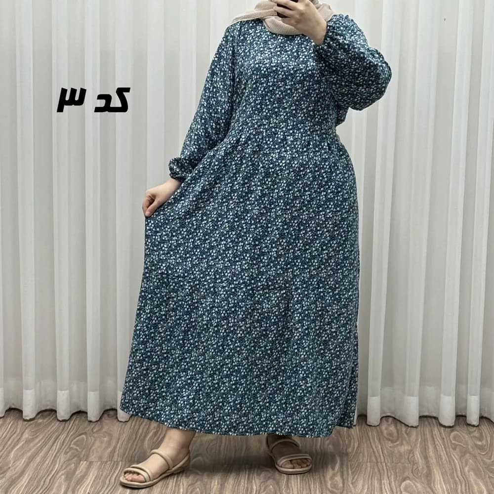 پیراهن بلند زنانه پفکی مدل پاموق فری سایز همراه با کمربند — تصویر ۵