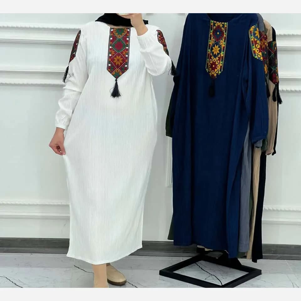 پیراهن زنانه کراش کتیبه ای فری سایز مناسب تا سایز 50 — تصویر ۵