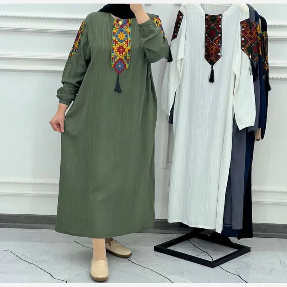 پیراهن زنانه کراش کتیبه ای فری سایز مناسب تا سایز 50 — تصویر ۴