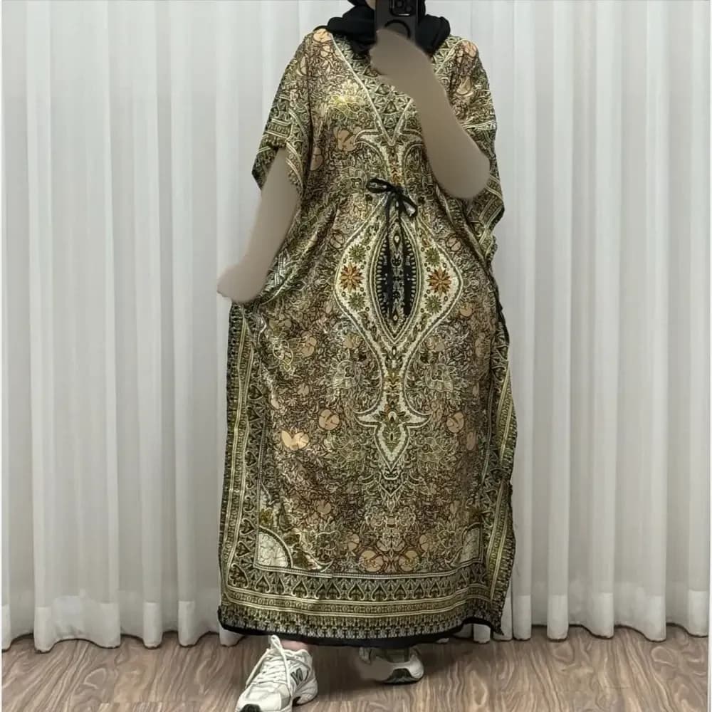 پیراهن پانچ زنانه سیلک هندی فری سایز مناسب تا 54 با قابلیت تنظیم سایز (گتدار) — تصویر ۷