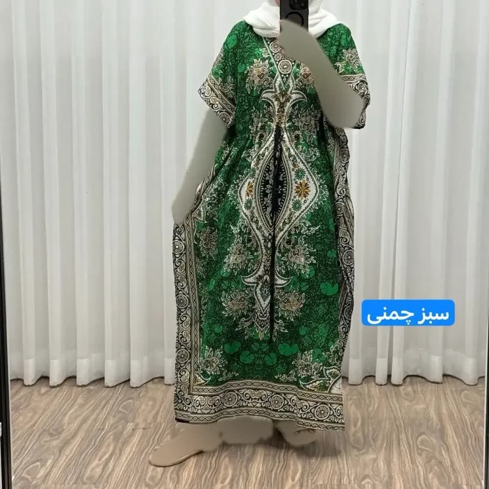 پیراهن پانچ زنانه سیلک هندی فری سایز مناسب تا 54 با قابلیت تنظیم سایز (گتدار) — تصویر ۴