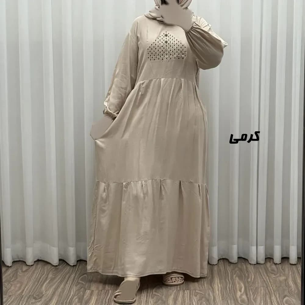پیراهن ساحلی نخی گلدوزی شده زنانه و دخترانه فری سایز تا 46 با کمربند — تصویر ۵