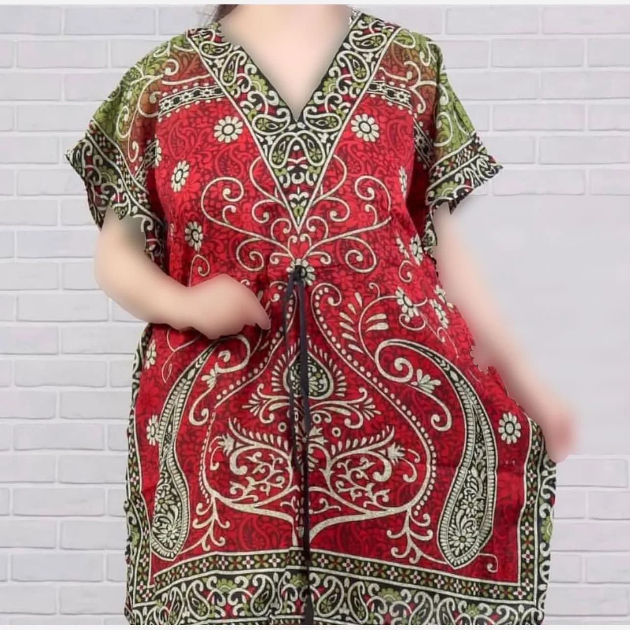 پیراهن طرح سنتی هندی بته جغه فری سایز سیلک هندی زنانه تا سایز 60 شیک و راحت چهارفصل بدون آبرفت و رنگ رفت — تصویر ۳