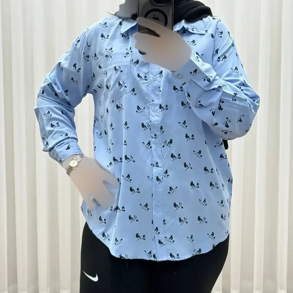 شومیز وارداتی نخی مدل Bird کد 1364 فری سایز تا 50 تنخور شیک چهارفصل زنانه و دخترانه — تصویر ۶