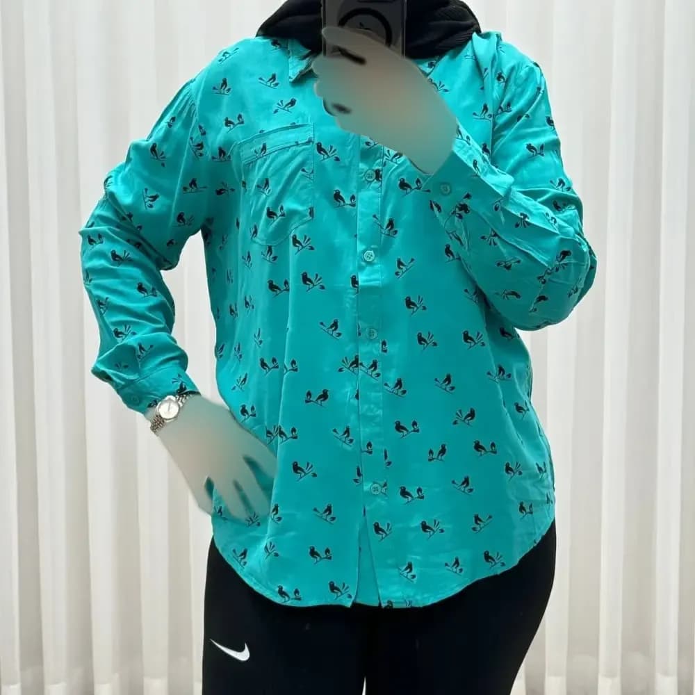 شومیز وارداتی نخی مدل Bird کد 1364 فری سایز تا 50 تنخور شیک چهارفصل زنانه و دخترانه — تصویر ۱۰