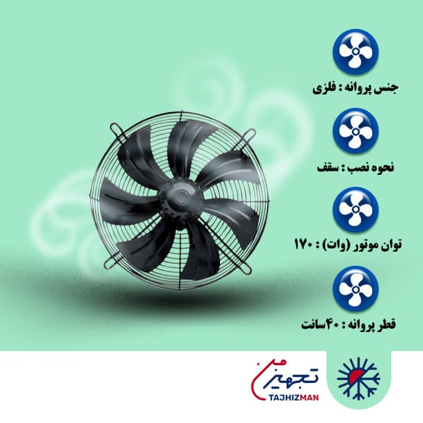 هواکش 40 سانت هفت پر فلزی بدون قاب دمنده VIK-40A4T2-L