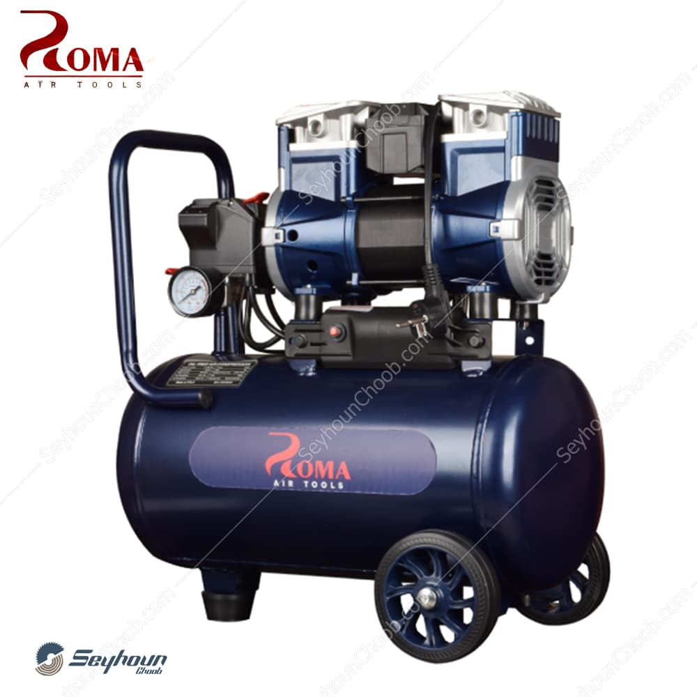 کمپرسور باد 18 لیتری پرایم بدون روغن سایلنت 1300 وات 8 بار برند روما ROMA 2-1180F18